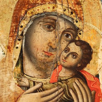 Vierge de tendresse, icône de l'église de la Dormition de Marseille (détail après restauration)